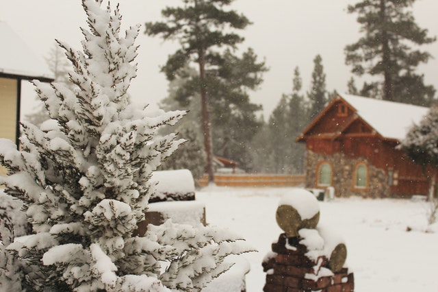 chata, zima, sníh